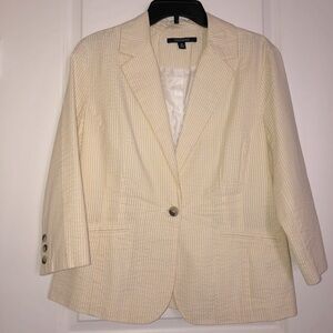 Chadwicks Pinstripe 3/4 Sleeve Cotton Blazer Size 10 Fully Lined